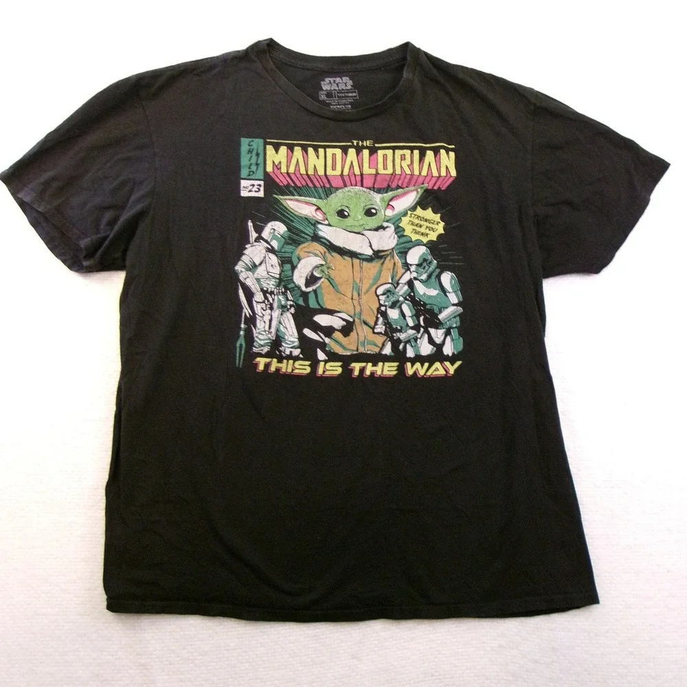 Star Wars The Mandalorian Grogu Boba Fett Black‎ Graphic T-Shirt XL Fifth Sun